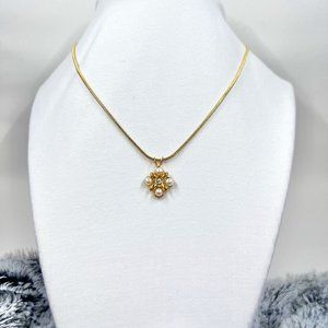 Gold Tone 14” Chain Necklace with Faux Pearl and Jeweled Pendant